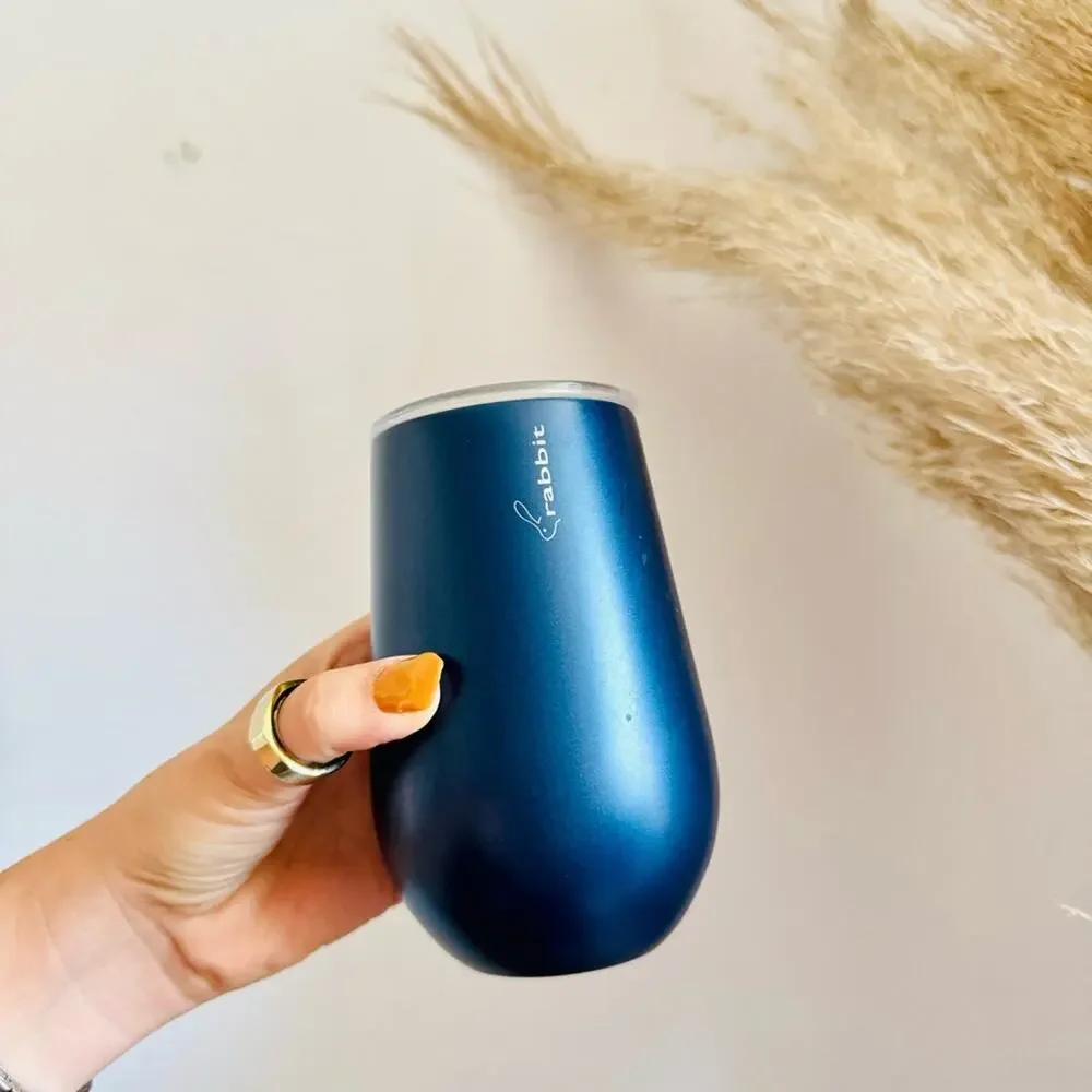 NEW RABBIT Navy Blue Stainless Steel Hot Cold Insulated Travel Mug Wine Glass